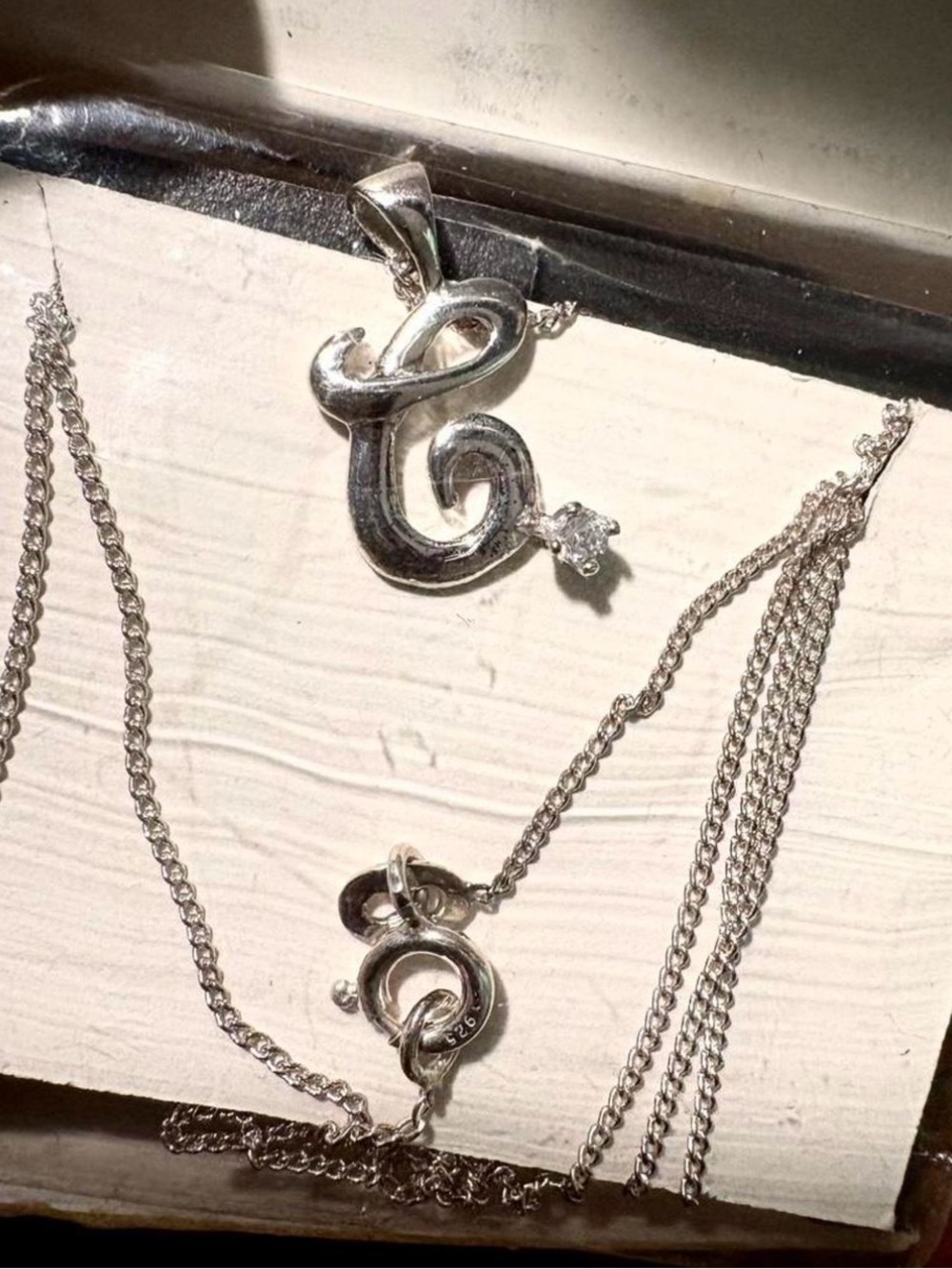 Sterling Silver Vintage Avon Link Chain with a C Initial Pendant w/small cz